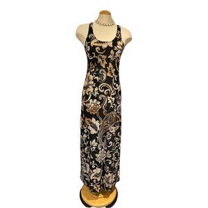 JUST LOVE Maxi Dress Size Medium Floral Racer Back Stretchy Summer Party